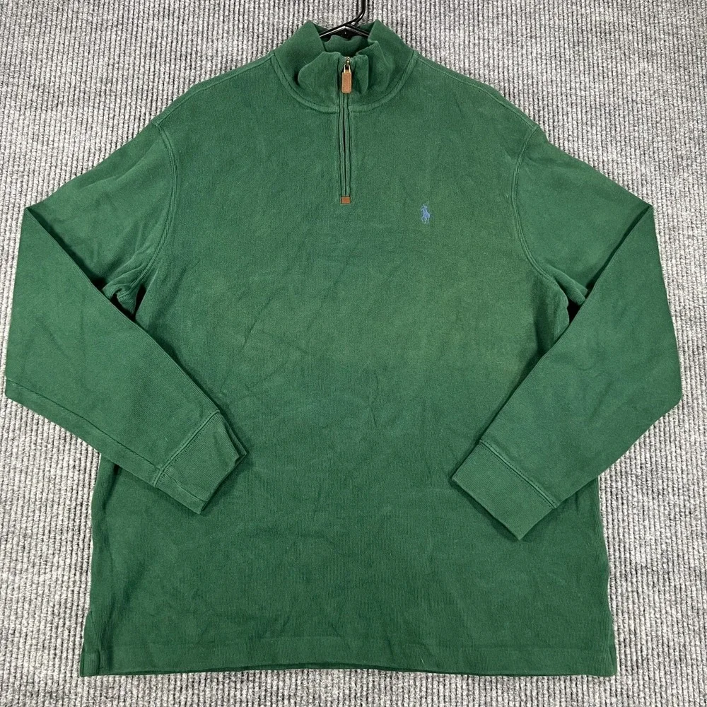 Polo Ralph Lauren Sweater Mens XL Extra Large Green Long Sleeve Mock 1/4 Zip